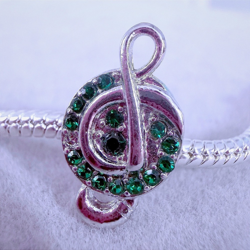 Green Crystal Treble Clef Music Note Charm fits PANDORA